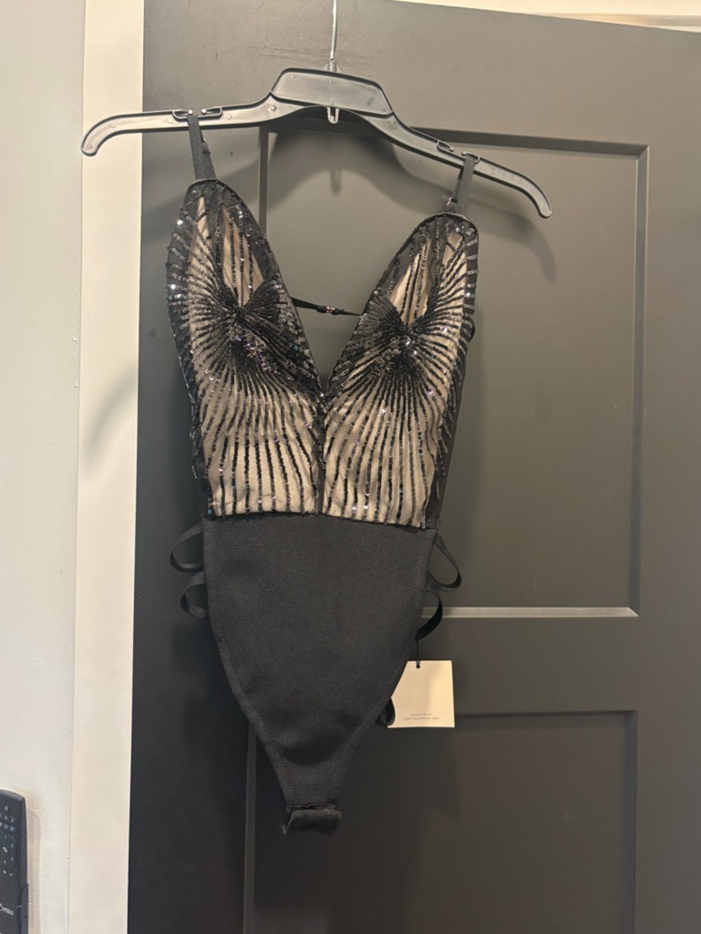 Superdown Lucinda Cut Out Bodysuit Midnight Black Small NWT Revolve Sequin  Tank - Picture 8 of 15